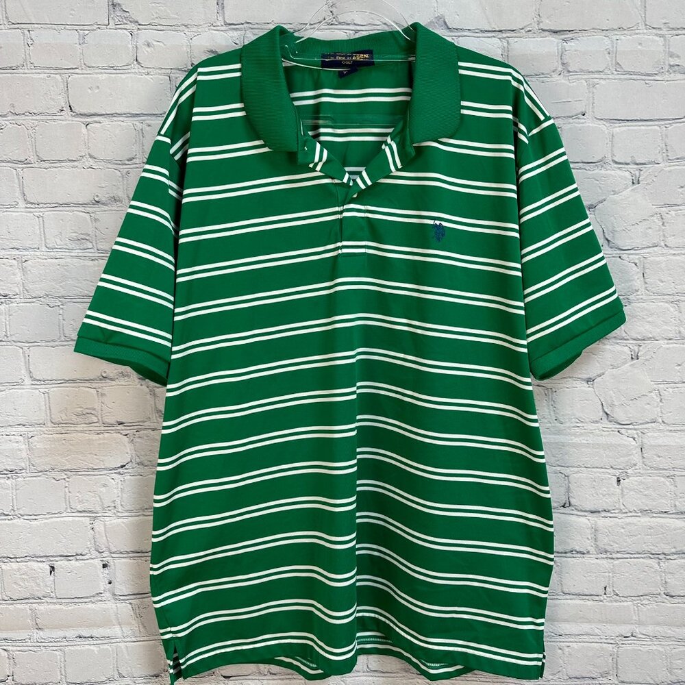 U.S. Polo Assn. GOLF Mens Short Sleeve Shirt, Size XXL, Kelly Green/White Stripe